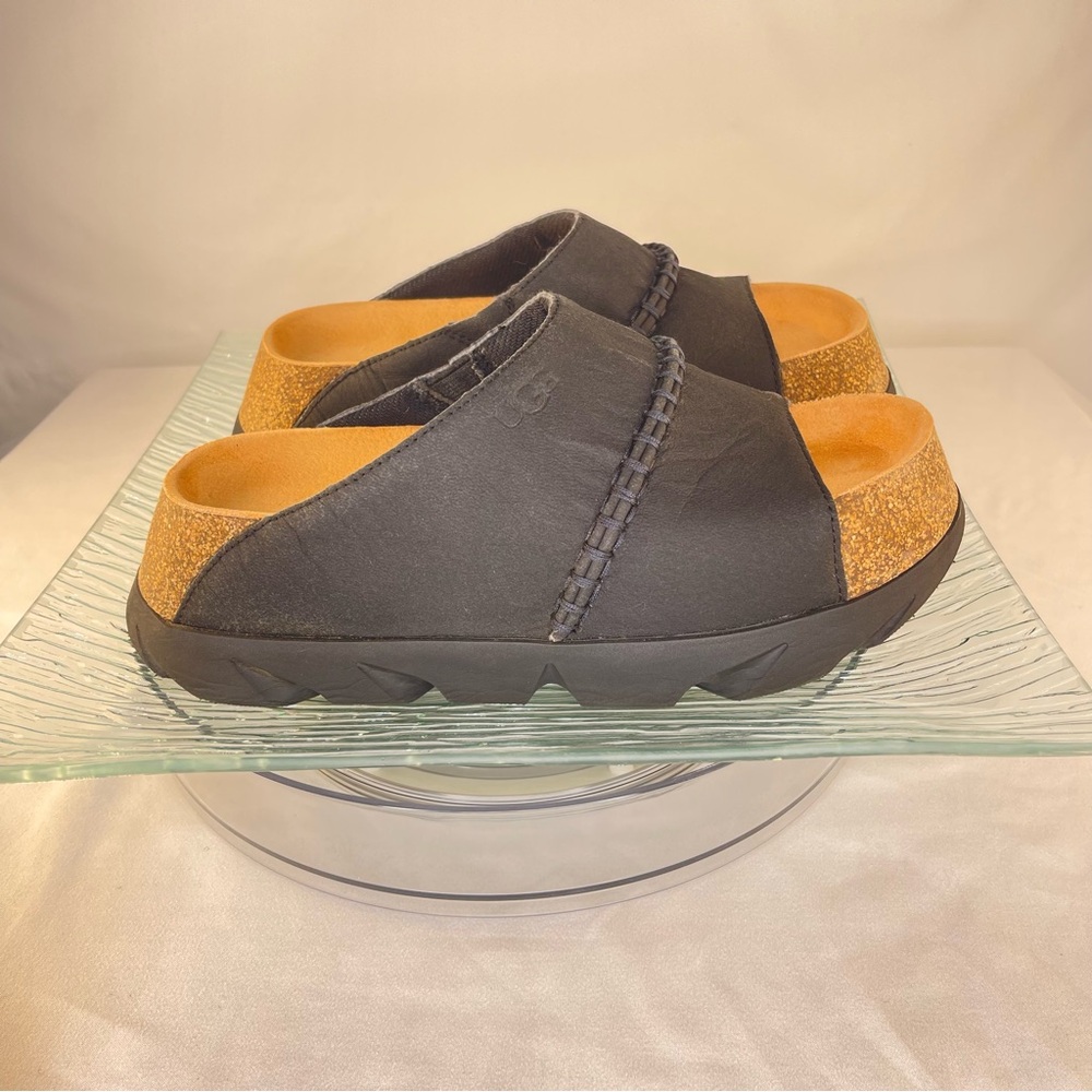 UGG Sunskip Slide Sandal Wedge Black/Tan Footwear Size 6 (see size chart pic)